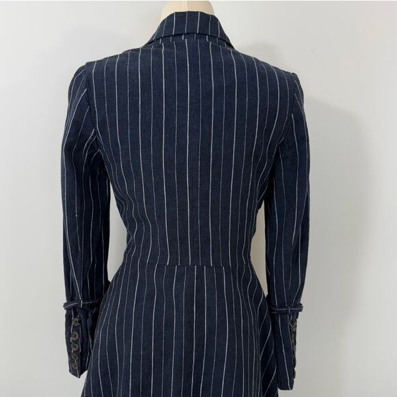 Free People Stella Striped Frayed-Hem Blazer Jacket Navy Blue XS Linen Cotton - Picture 6 of 12